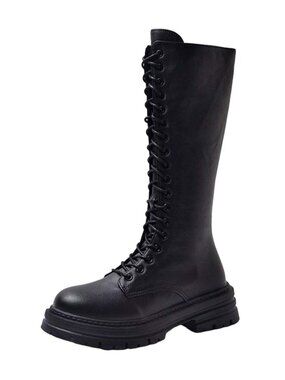 🆕 Women's Knee High Combat Boots, Platform Chunky Heel Wide Calf Combat Shoes